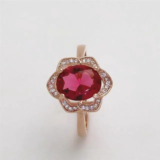 Alt view image 6 of 6 - Fashion Red Tourmaline Rose Gold Flower Shape Women Ring 8