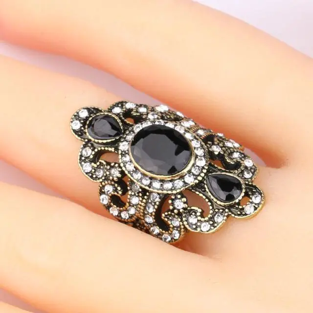 Alt view image 5 of 5 - Vintage Ethnic Style Exquisite Carved Inlaid Acrylic Resin Hollow Ring 10 (Red)