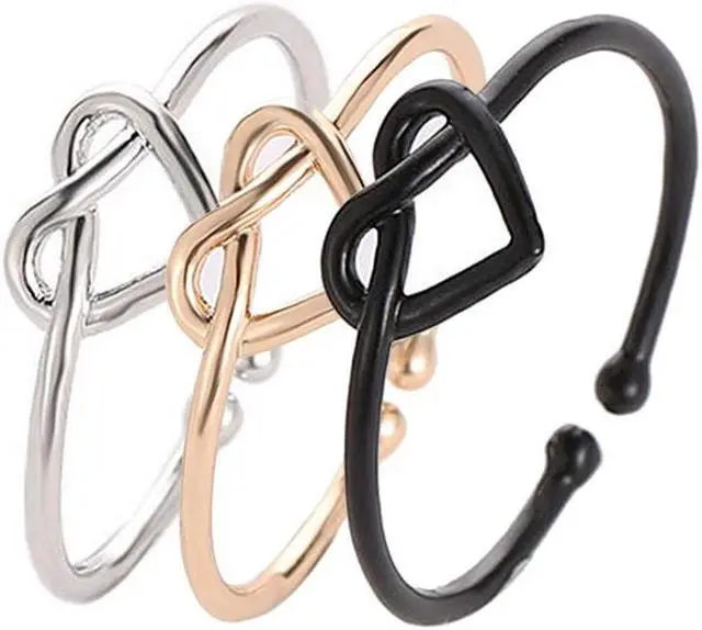 Alt view image 3 of 7 - Girl Fashion Cute Simple Heart Hollow Open Adjustable Rings (Gold)