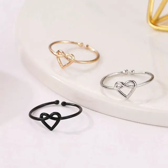 Alt view image 4 of 7 - Girl Fashion Cute Simple Heart Hollow Open Adjustable Rings (Gold)