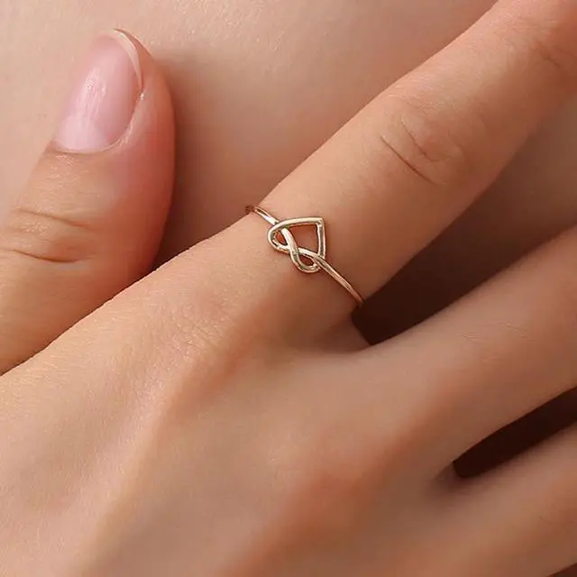 Alt view image 6 of 7 - Girl Fashion Cute Simple Heart Hollow Open Adjustable Rings (Gold)