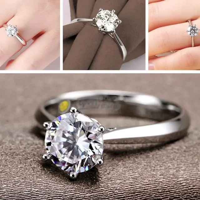 Alt view image 4 of 5 - 925 Sterling Silver Woman CZ Crystal Wedding Engagement Finger Rings Super Shinning Cubic Zirconia Fine Jewelry