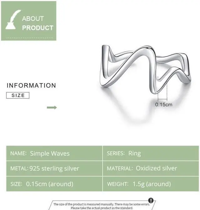 Alt view image 4 of 7 - S925 Sterling Silver Simple Wave Curve Women Ring