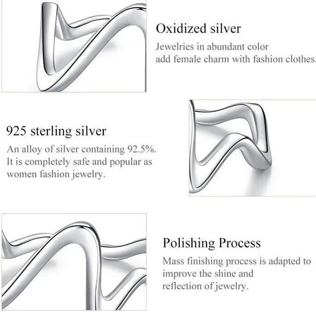 Alt view image 5 of 7 - S925 Sterling Silver Simple Wave Curve Women Ring
