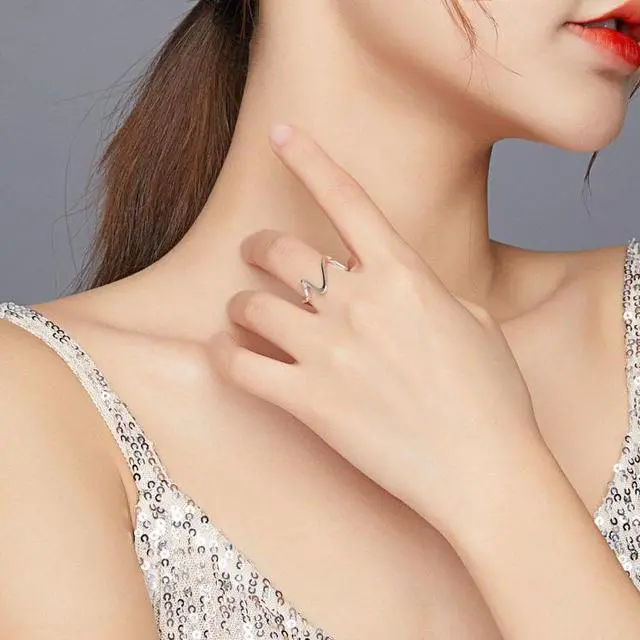 Alt view image 7 of 7 - S925 Sterling Silver Simple Wave Curve Women Ring