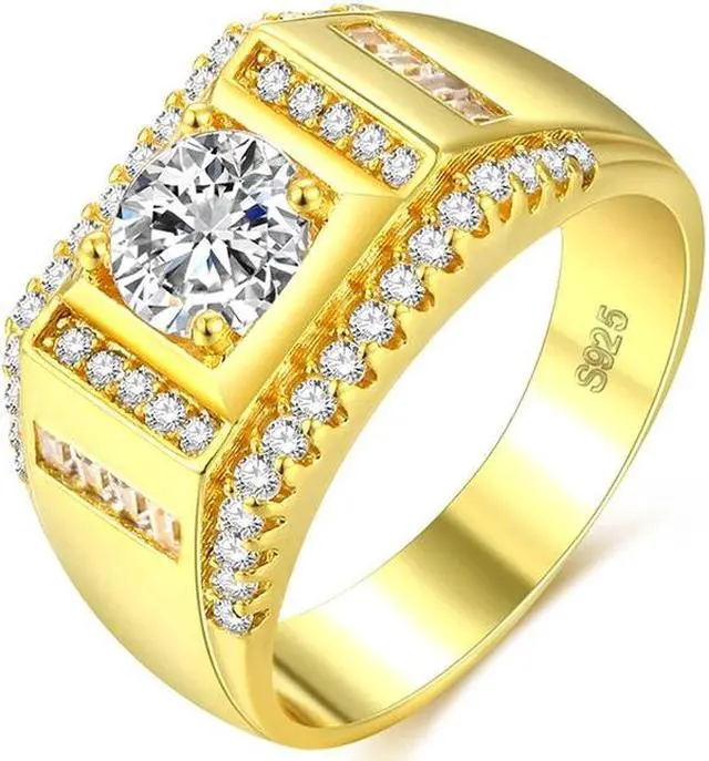 Main image of Fashion New Style Gold Plated + AAA Zircon Inlaid Rhinestone Men Diamond Ring, Size: 7, Diameter: 17.3mm, Perimeter: 54.4mm