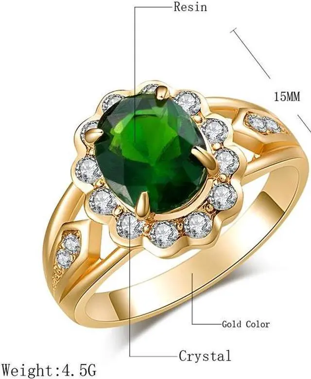 Alt view image 3 of 5 - Fashion Vintage Oval Green Gem Diamond Ring 10