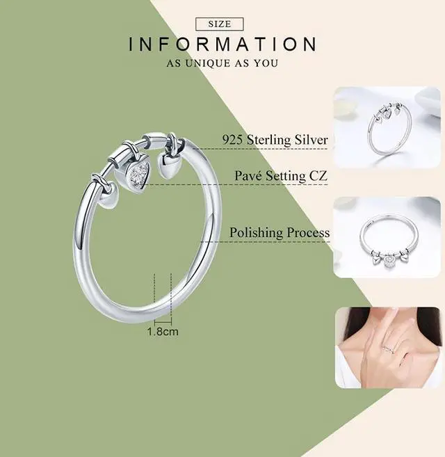 Alt view image 5 of 6 - 925 Sterling Silver Heart Diamond Ring Women Wedding Engagement Jewelry 8