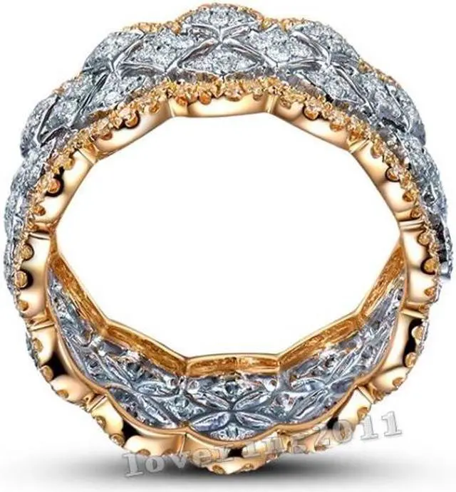 Alt view image 2 of 4 - Plated Color Micro Set Ring Luxury Diamond Gold Wedding ring Size:8