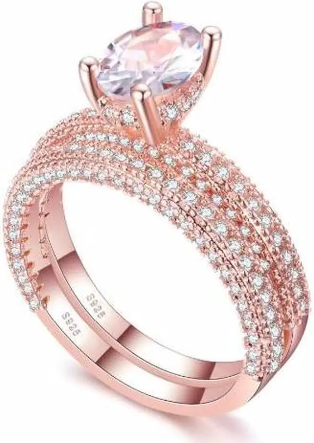 Main image of Double Row For Women Fashion Cubic Zirconia Wedding Engagement ring 10 (Egg Shape Rose Gold)