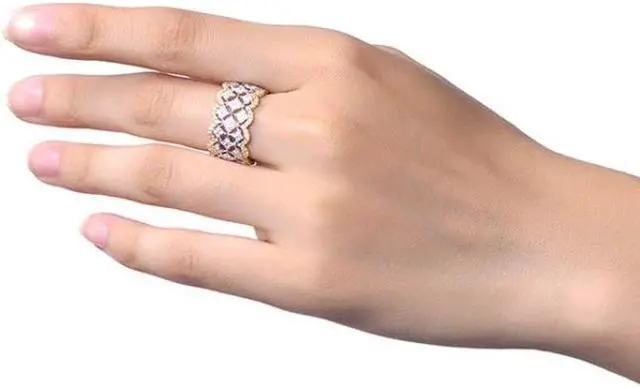 Alt view image 4 of 4 - Plated Color Micro Set Ring Luxury Diamond Gold Wedding ring Size:8
