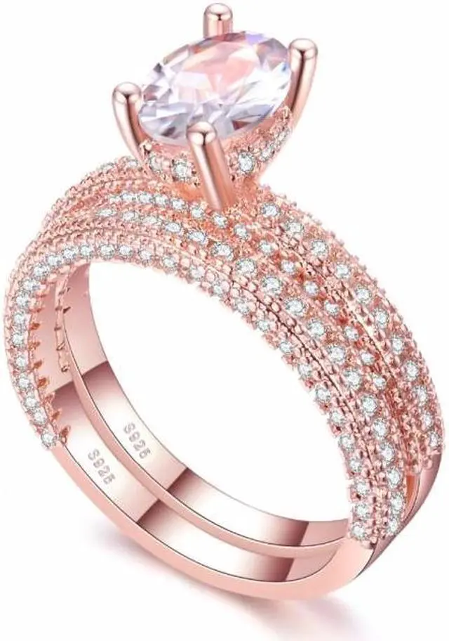 Alt view image 2 of 7 - Double Row For Women Fashion Cubic Zirconia Wedding Engagement ring 10 (Egg Shape Rose Gold)