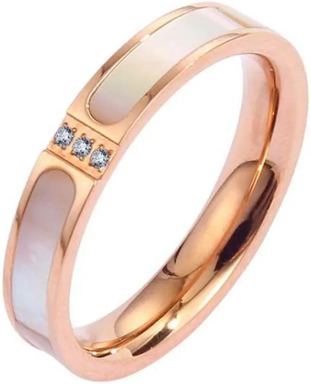 Main image of Three Diamonds Color Shell Diamond Ring Titanium Steel Gold-Plated Couple Ring, Size: 8 US Size 8 US Size (Rose Gold)