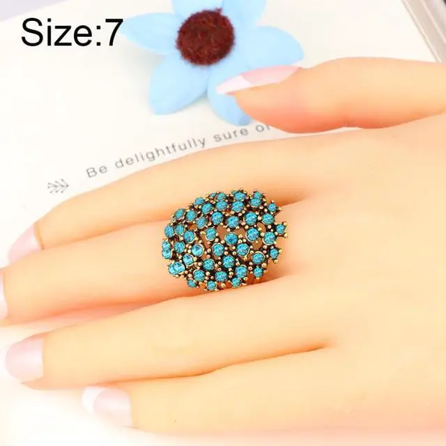 Main image of Women Charms Bohemia Jewelry Antique Resin Ethnic Rings (Blue)
