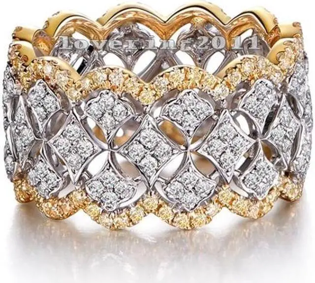 Alt view image 3 of 4 - Plated Color Micro Set Ring Luxury Diamond Gold Wedding ring Size:8