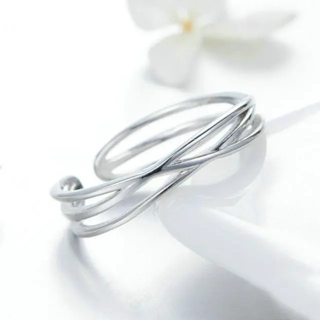 Alt view image 2 of 7 - S925 Sterling Silver Platinum Plated Ring Simple Fashion Open Ring SCR483