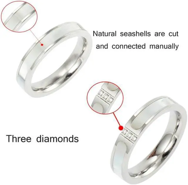 Alt view image 3 of 6 - Three Diamonds Color Shell Diamond Ring Titanium Steel Gold-Plated Couple Ring, Size: 8 US Size 8 US Size (Rose Gold)