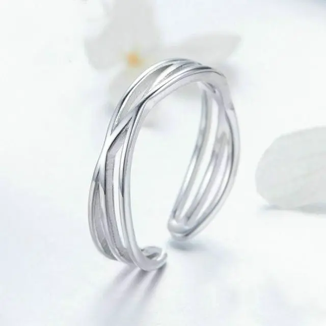 Alt view image 3 of 7 - S925 Sterling Silver Platinum Plated Ring Simple Fashion Open Ring SCR483