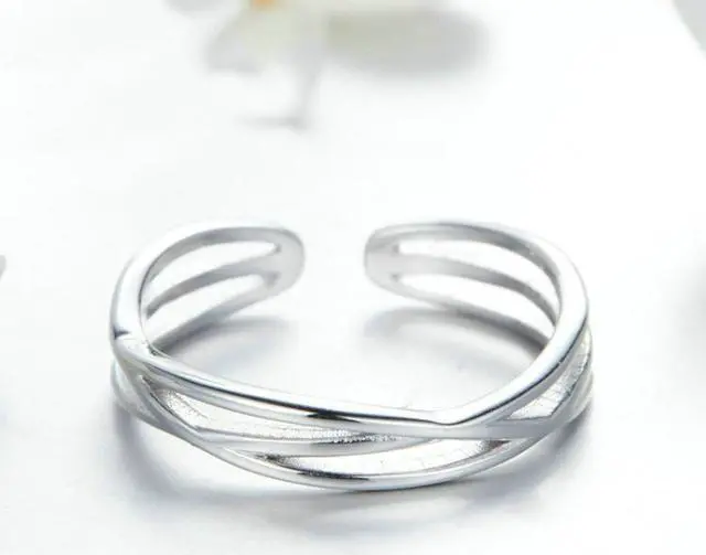 Alt view image 4 of 7 - S925 Sterling Silver Platinum Plated Ring Simple Fashion Open Ring SCR483