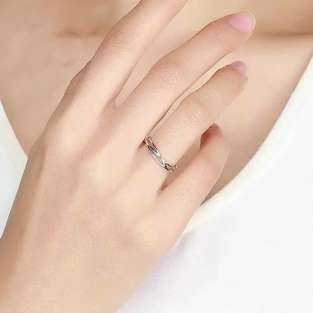 Alt view image 7 of 7 - S925 Sterling Silver Platinum Plated Ring Simple Fashion Open Ring SCR483