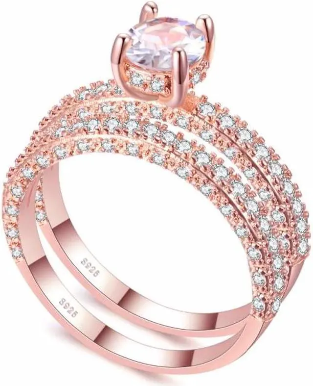 Alt view image 6 of 7 - Double Row For Women Fashion Cubic Zirconia Wedding Engagement ring 10 (Egg Shape Rose Gold)