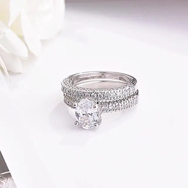 Alt view image 7 of 7 - Double Row For Women Fashion Cubic Zirconia Wedding Engagement ring 10 (Egg Shape Rose Gold)