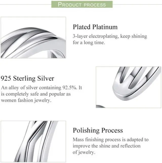 Alt view image 5 of 7 - S925 Sterling Silver Platinum Plated Ring Simple Fashion Open Ring SCR483