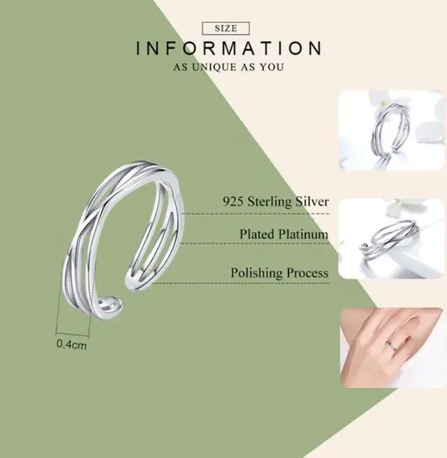 Alt view image 6 of 7 - S925 Sterling Silver Platinum Plated Ring Simple Fashion Open Ring SCR483