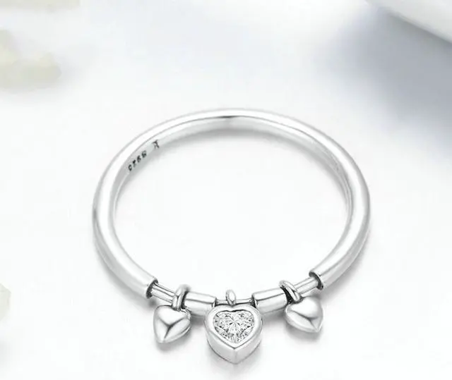 Alt view image 3 of 6 - 925 Sterling Silver Heart Diamond Ring Women Wedding Engagement Jewelry 6