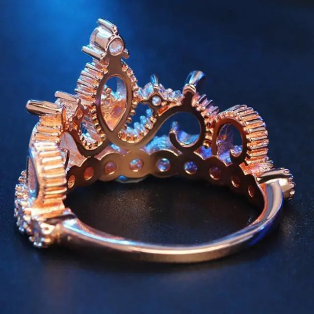 Alt view image 5 of 7 - Princess Queen Crown-shaped Rose Gold Plated Zircon Ring, US Size: 10, Diameter: 19.8mm , Perimeter: 62.1mm(Rose Gold)