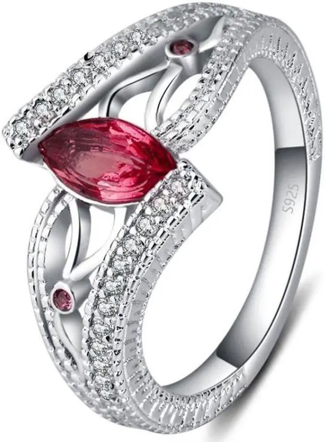 Alt view image 2 of 7 - 925 Sterling Silver Finger Rings Women Vintage Engagment Zircon Jewelry 9 (Green)