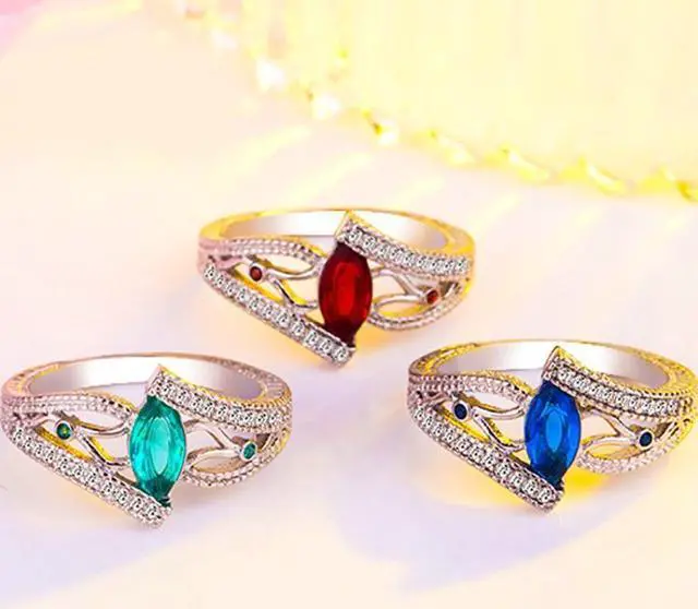 Alt view image 3 of 7 - 925 Sterling Silver Finger Rings Women Vintage Engagment Zircon Jewelry 9 (Green)
