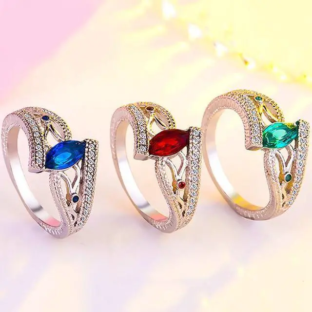 Alt view image 4 of 7 - 925 Sterling Silver Finger Rings Women Vintage Engagment Zircon Jewelry 9 (Green)