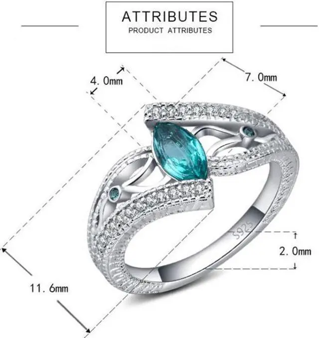 Alt view image 7 of 7 - 925 Sterling Silver Finger Rings Women Vintage Engagment Zircon Jewelry 9 (Green)