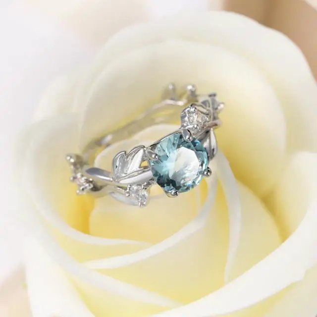 Alt view image 4 of 7 - Crystal Vine Leaf Design Engagement Ring Fashion For Women Jewelry, Ring Size:8 8 (Green)