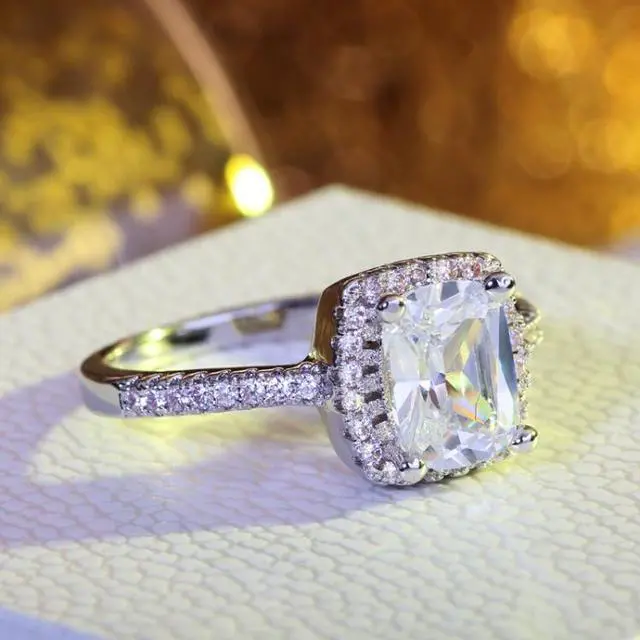 Alt view image 3 of 4 - Fashion Big Cubic Crystal Silver Zircon Ring Wedding Jewelry Party Gift 9