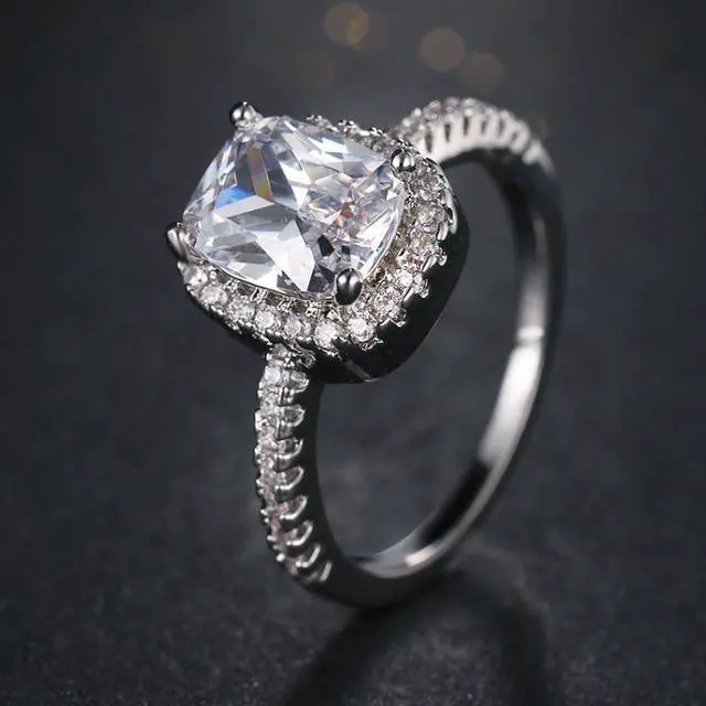 Alt view image 4 of 4 - Fashion Big Cubic Crystal Silver Zircon Ring Wedding Jewelry Party Gift 9