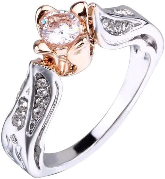 Alt view image 2 of 5 - Rose Flower with Diamond Wedding Ring for Women, Ring size:8 8
