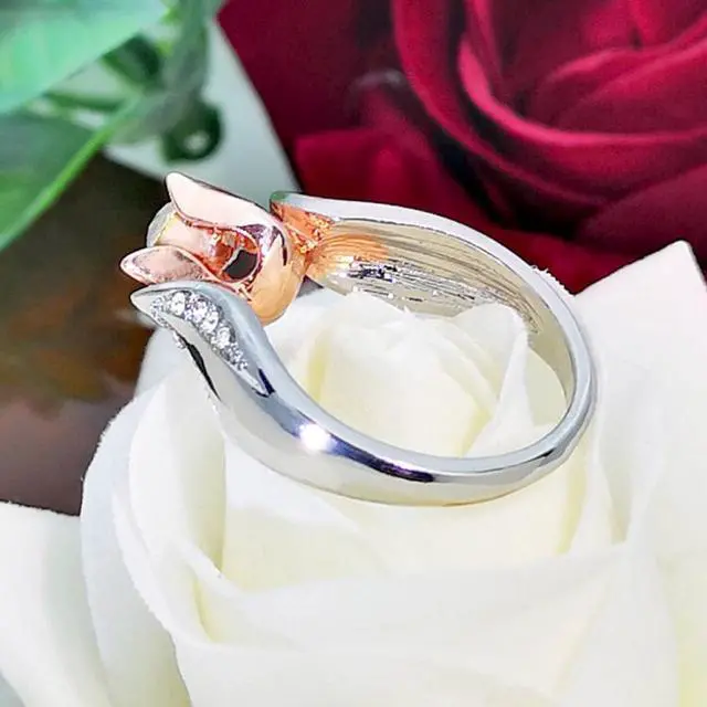 Alt view image 4 of 5 - Rose Flower with Diamond Wedding Ring for Women, Ring size:8 8