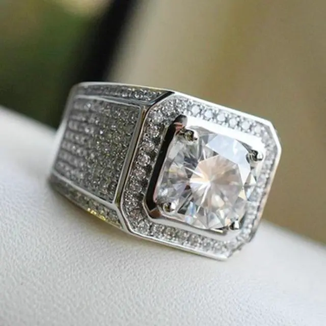 Alt view image 2 of 7 - Fashion Full Rhinestone Micro-insert Silver Ring, US Size: 9, Diameter: 19mm, Perimeter: 59.8mm