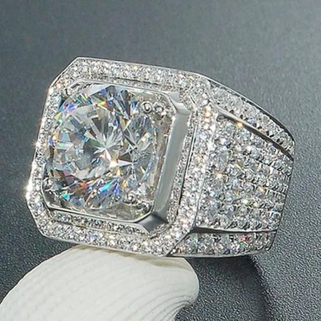 Alt view image 5 of 7 - Fashion Full Rhinestone Micro-insert Silver Ring, US Size: 9, Diameter: 19mm, Perimeter: 59.8mm