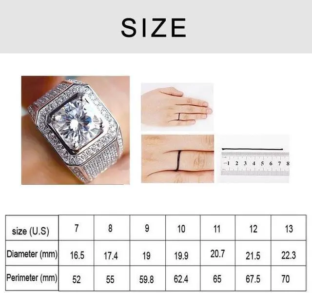 Alt view image 7 of 7 - Fashion Full Rhinestone Micro-insert Silver Ring, US Size: 9, Diameter: 19mm, Perimeter: 59.8mm