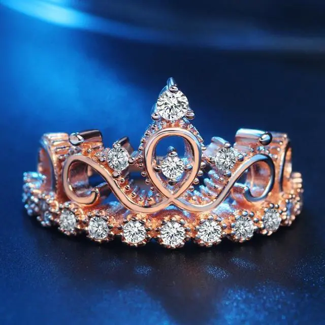 Alt view image 4 of 7 - Princess Queen Crown-shaped Rose Gold Plated Zircon Ring, US Size: 5, Diameter: 15.7mm, Perimeter: 49.3mm(Rose Gold)