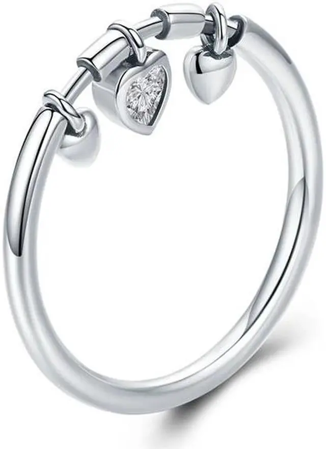 Alt view image 2 of 6 - 925 Sterling Silver Heart Diamond Ring Women Wedding Engagement Jewelry 5
