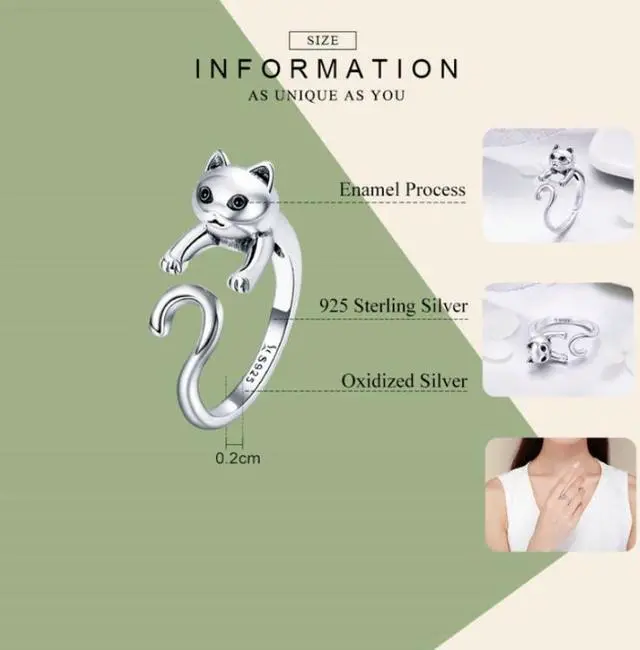 Alt view image 4 of 6 - S925 Sterling Silver Ring Naughty Cat Inlaid Zircon Ring