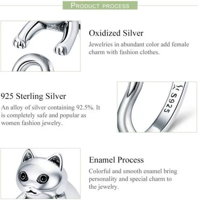 Alt view image 5 of 6 - S925 Sterling Silver Ring Naughty Cat Inlaid Zircon Ring