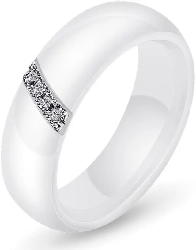 Alt view image 2 of 7 - Simple Nano Ceramic Ring Trend Titanium Steel with Zircon Rings 10 (White)