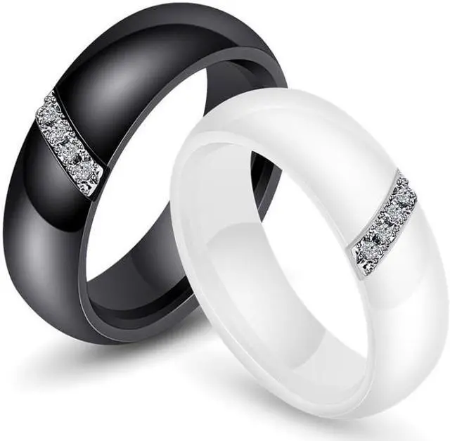 Alt view image 3 of 7 - Simple Nano Ceramic Ring Trend Titanium Steel with Zircon Rings 10 (White)