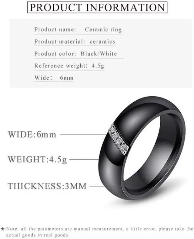 Alt view image 5 of 7 - Simple Nano Ceramic Ring Trend Titanium Steel with Zircon Rings 10 (White)