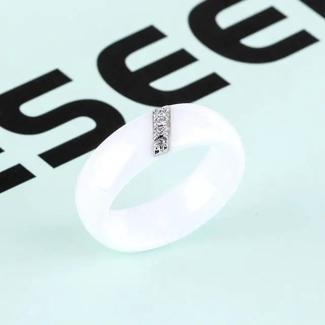 Alt view image 7 of 7 - Simple Nano Ceramic Ring Trend Titanium Steel with Zircon Rings 10 (White)